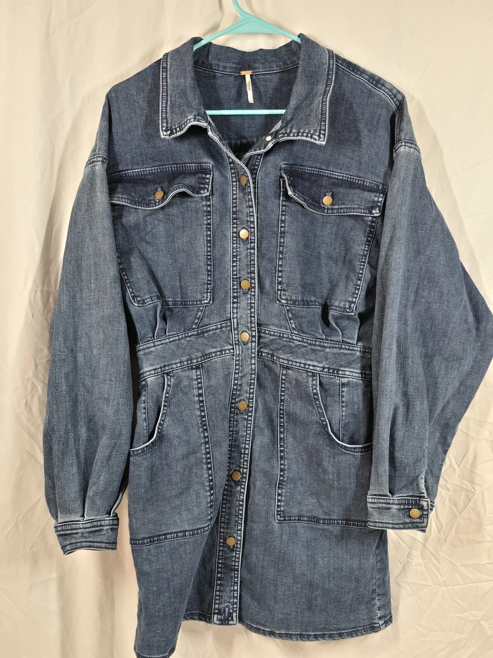 Free People We The Free Hannah Denim Button-Front Mini Dress - L - Picture 3 of 13